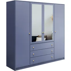 DREHTÜRENSCHRANK GALIO 196/200/57,5 cm 4-türig mit Spiegel Blau