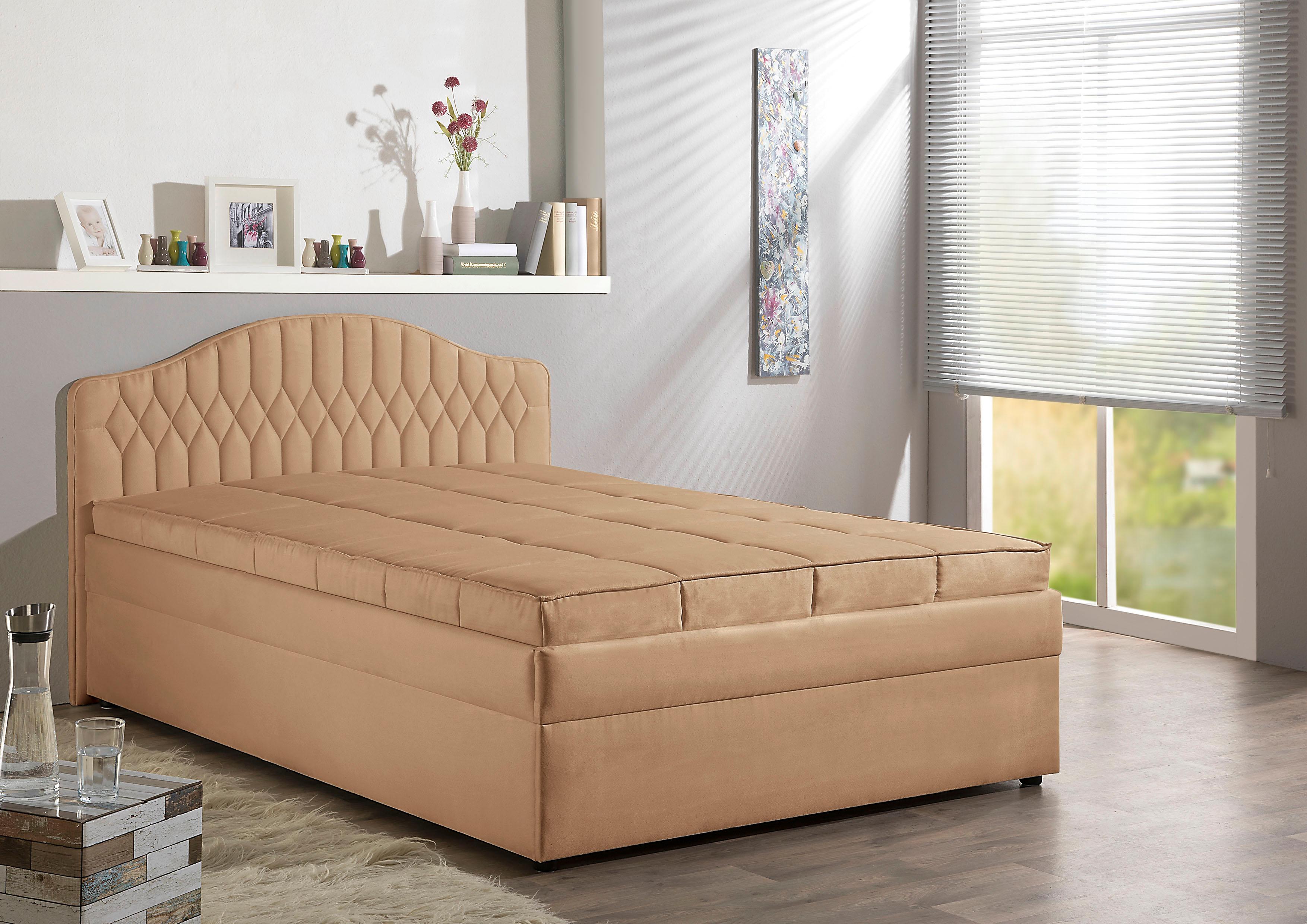 Polsterbett MAINTAL, braun (karamell), B:150cm, Betten, Polsterbett karamell Liegefläche Länge B: 200cm x 140cm,mit Fleckschutz, Bonnell-Federkernmatratze H2
