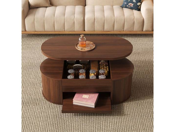 VLIVRA Table basse - avec plateau relevable et étagère coulissante table basse multifonction en mdf - 110 x 55 5 x 40 cm - noyer