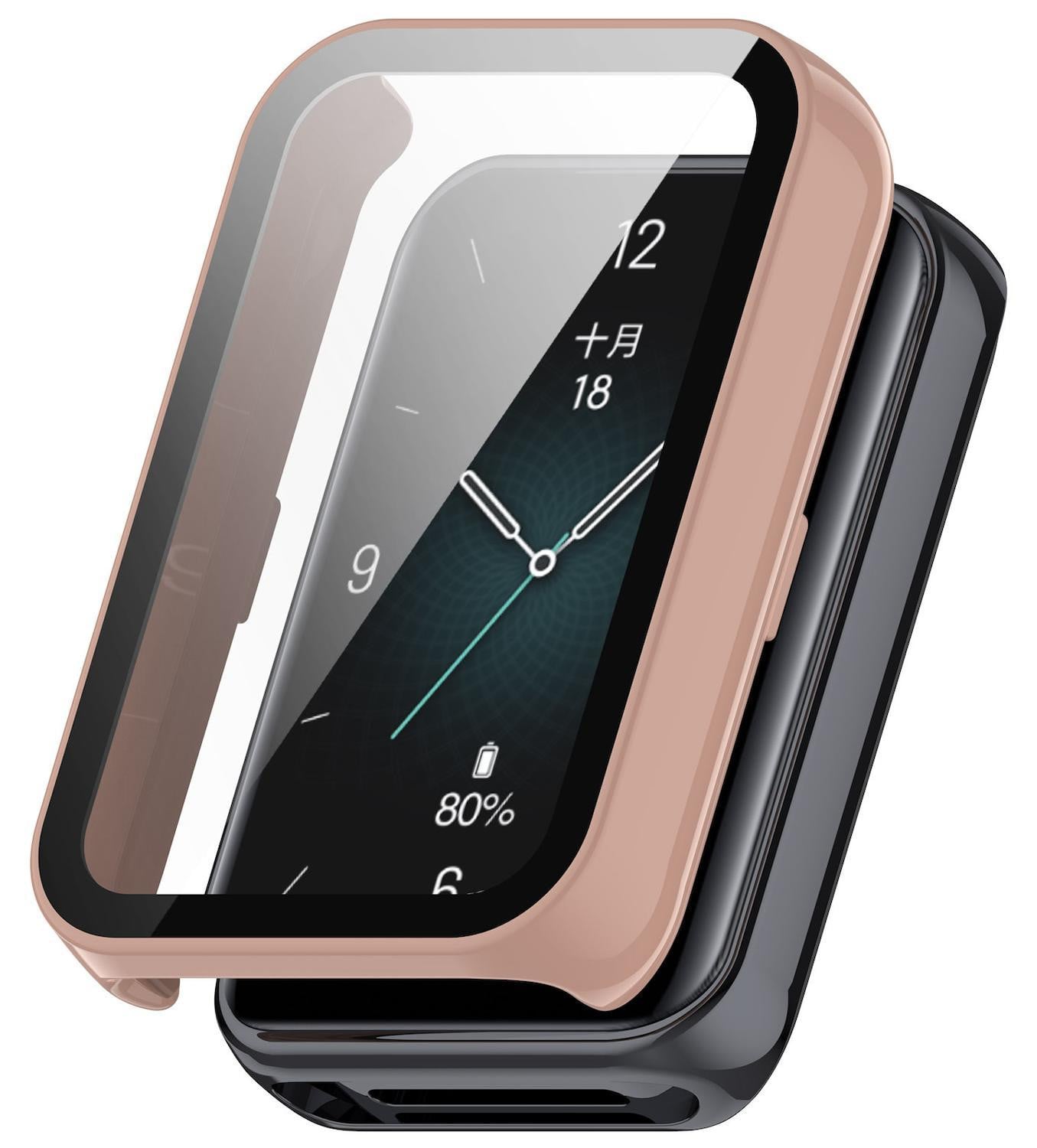 Wigento Beschermhoes voor Honor Band 9 Smartwatch met Hard Glas, Roze