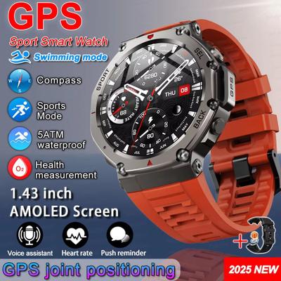 Inspired Finds T Rex 3 Ultra GPS Smartwatch 5ATM Waterproof Military Sports Watch With Dual Band GNSS & Compass (2025 Edition) red Black Silicone 2