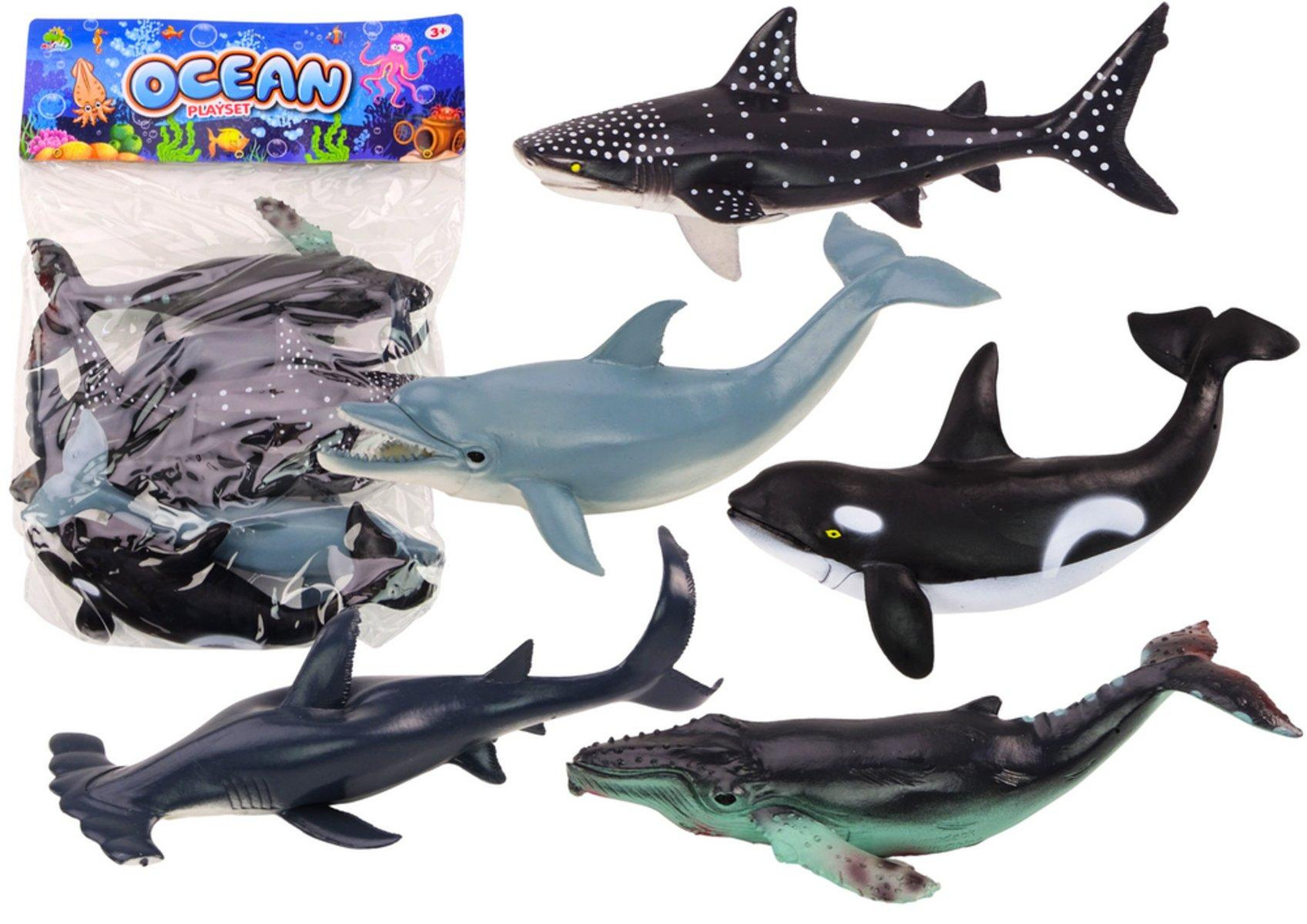 Lean Toys Set van 6 figuren van de grootste zeedieren: Orka en Walvishaai