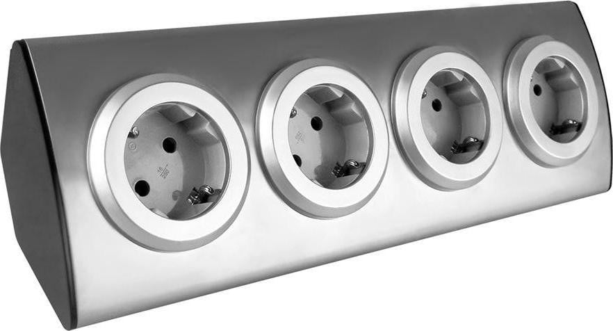ORNO Wandcontactdoos voor meubels, 4x250V AC, RVS, Schuko, OR-AE-1340(GS)