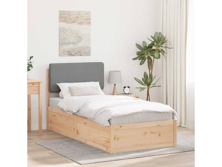 RJPLMFV Bettgestell, Kiefer, massiv, hellgrau, mit gepolstertem Kopfteil Lattenrost inklusive, waschbarer Bezug, einfache Montage zu zweit, modernes Design