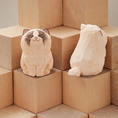 Uplift Picks Handcrafted Wood Carved Cat Figurine Cute Kitten Desk Decor Ornament 08