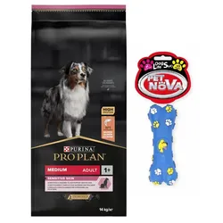 Purina Pro Plan Medium Adult Sensitive Skin Optiderma, Lachs und Reis 14 kg + Gummiknochen GRATIS!