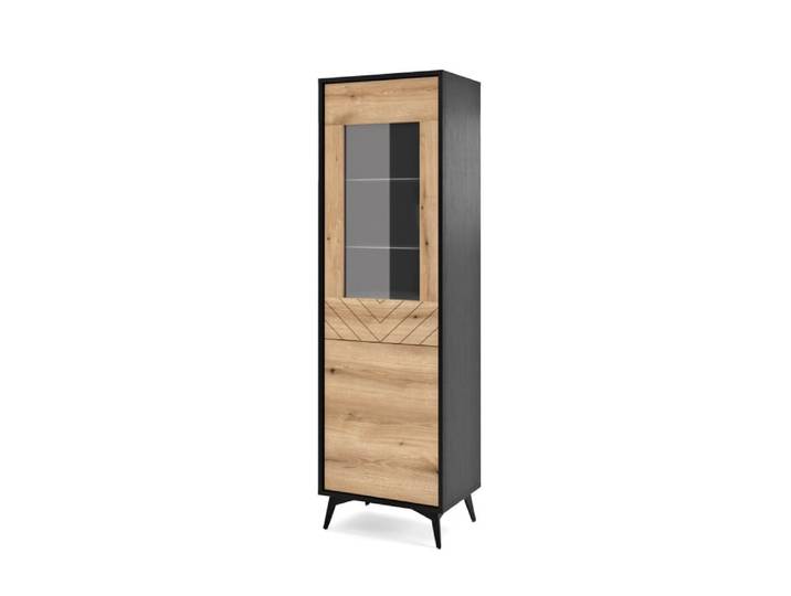 Vitrine effet bois Crème et Noir