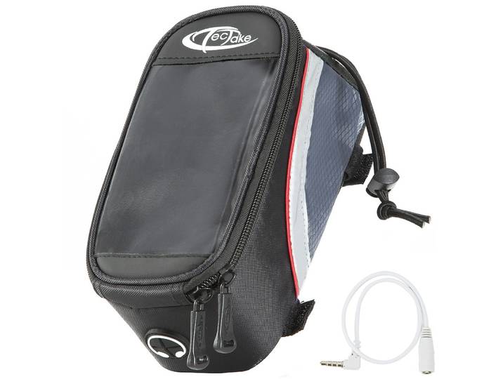 Étui a vélo pour cadre de vélo, Imperméable - 20 x 9,5 x 10 cm, gris/noir/rouge