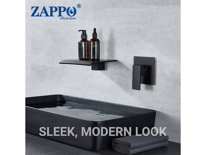 ZAPPO robinet de lavabo de salle de bains noir mat, robinets de baignoire cascade muraux, mitigeur d'eau chaude et froide, robinets en laiton