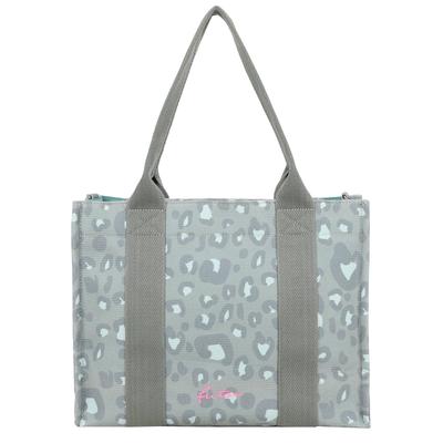 Henkeltasche FRITZI AUS PREUSSEN "Tote Shopper Leo", Damen, Gr. B/H/T: 18cm x 34cm x 44cm, grau (grün), Baumwolle, Taschen, im exotischen Design