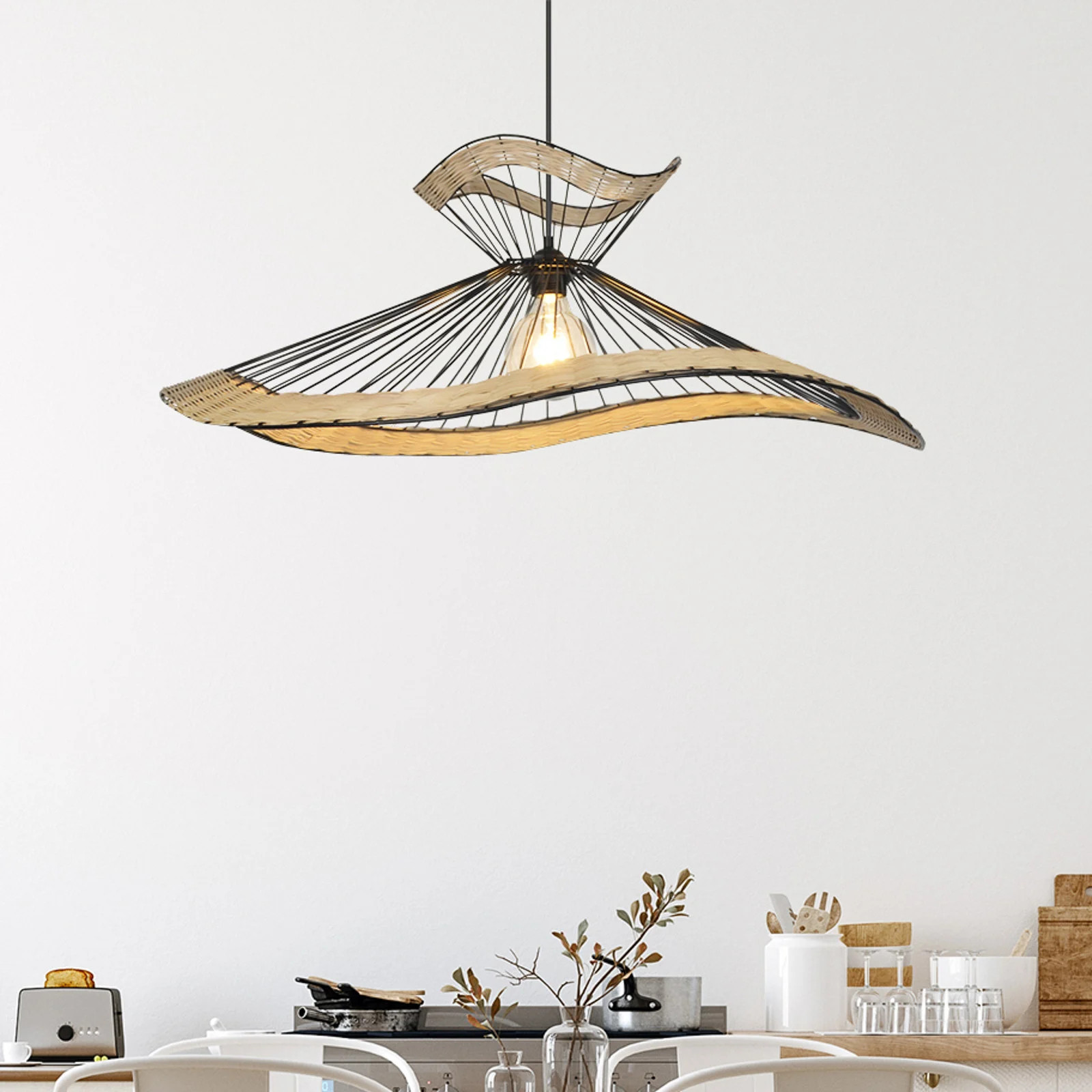 COREP Mekong hanglamp zwart met lampenkap van metaal, Hoogte: 30 cm