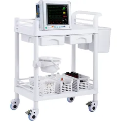 VEVOR Laborwagen mit 2 Ebenen, Laborwagen mit 2 Ablagen, 2 Schubladen und 4 leisen Rädern, mobiler medizinischer Wagen aus PP-Material, Laborrollwagen mit 3 Mülleimern für Labor, Klinik, Krankenhaus, Salon, weiß