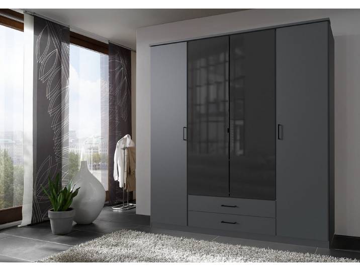 freiraum Drehtürenschrank Soest in GRAPHIT + GLAS SCHWARZ - 180x199x58cm (BxHxT)
