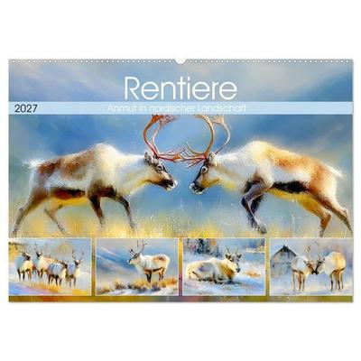 Rentiere. Anmut in nordischer Landschaft (Wandkalender 2027 DIN A2 quer), CALVENDO Monatskalender