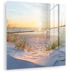 ACRYLGLASBILD Strand - Sonne - Düne - Gras - Sand - Horizont 50x50 cm