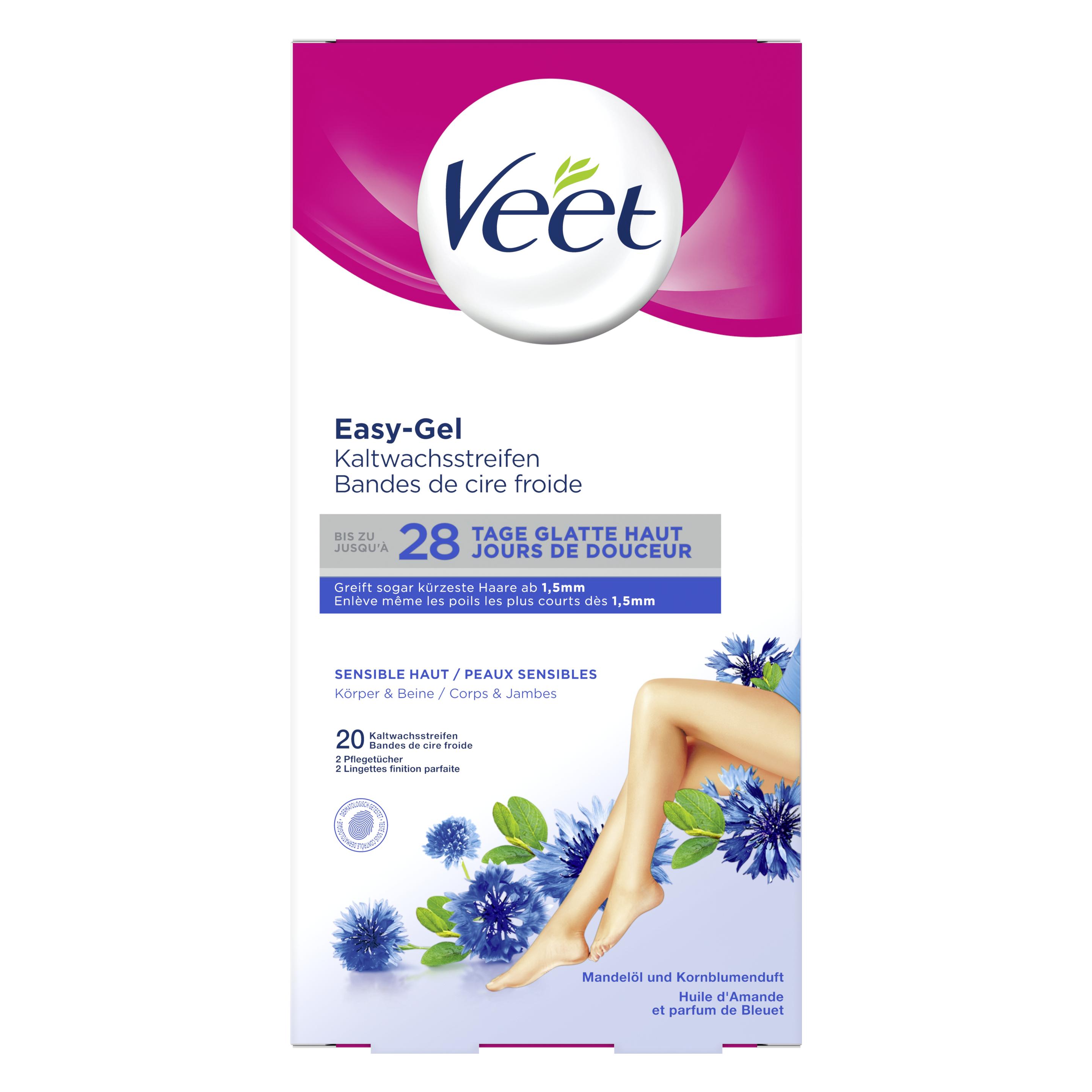 Veet Kaltwachsstreifen sensible Haut Pure für Beine & Körper (20x, 63 g) (3035210)