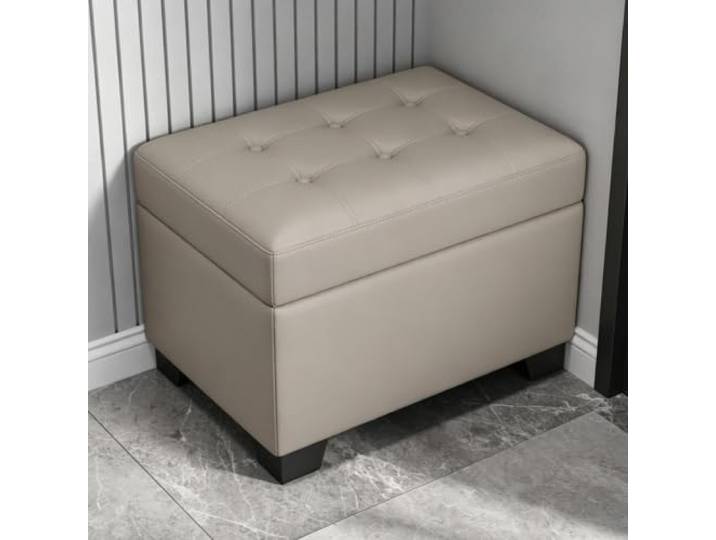 Moderne Flurbänke mit Stauraum, Sitzhocker aus Holz zum Schuhewechseln Holzgestell, gepolsterter Ledersitz, versteckter Stauraum, Flurmöbel(A,63 x15.7 )