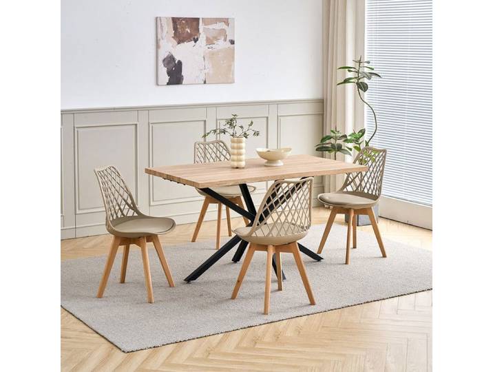 Ensemble table et chaises - HJhomeheart - Table rectangulaire de 140*80*75cm MDF et 4 chaises Scandinaves - Couleur chêne