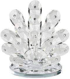 Saro "Crystal Peacock Figurine - Decorative Glass Tabletop Accent Sculpture - 4"""
