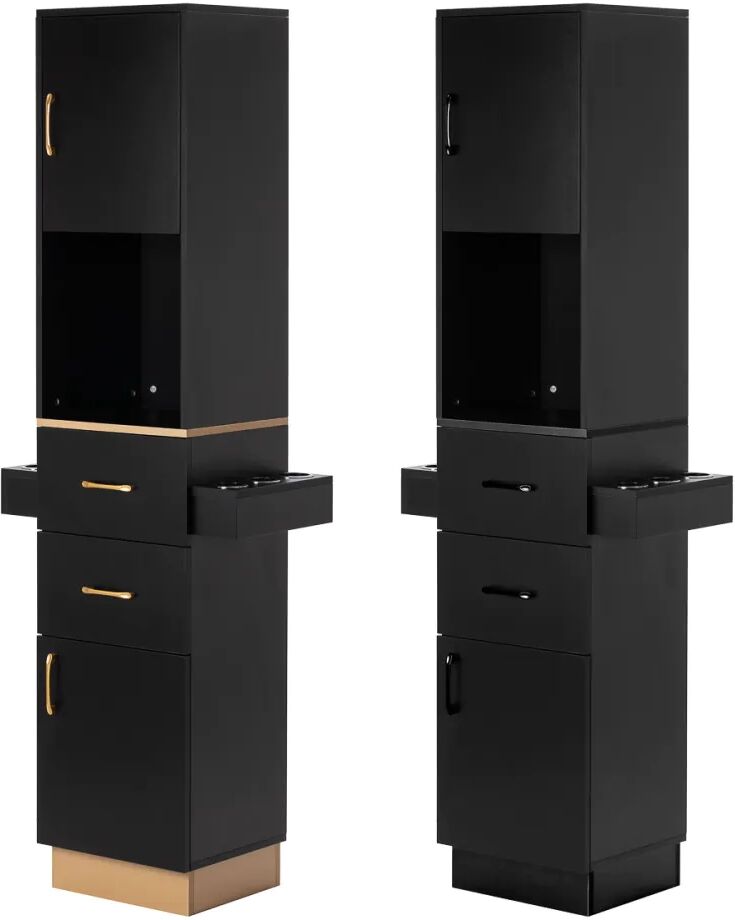 Tuttoperlestetica Totem Postazione da Parrucchiere con Cassetti Porta Accessori Nero e Oro Nero e Oro