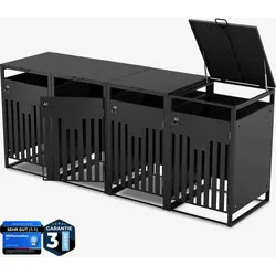 ALLSHELF Premium Mülltonnenbox 4er – Abschließbar & wetterfest, für Garten, Hof & Straße, beliebig erweiterbar, legierter Stahl robust & langlebig