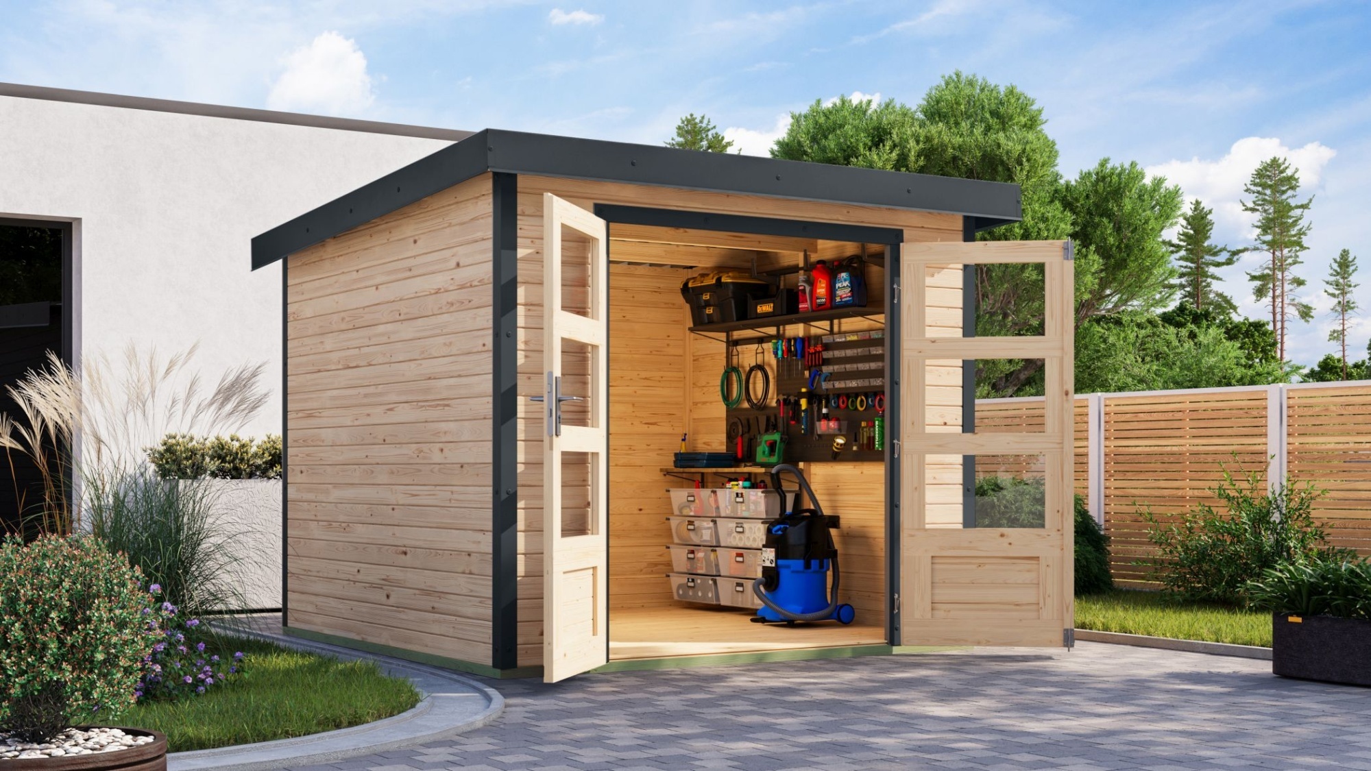 Karibu Gartenhaus Hybridhaus Metall Jupiter 3,5 naturbelassen 238,5x242,5x209 cm