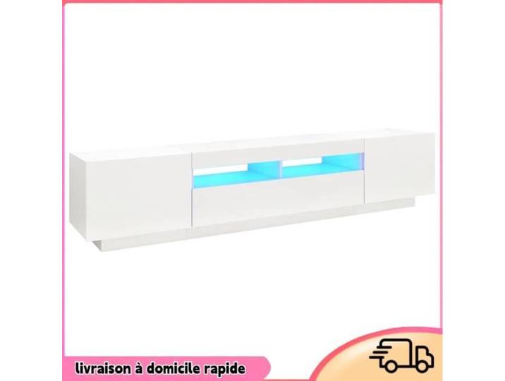 Cocosity Meuble TV avec lumières LED Blanc 200x35x40 cm - 7894202872120
