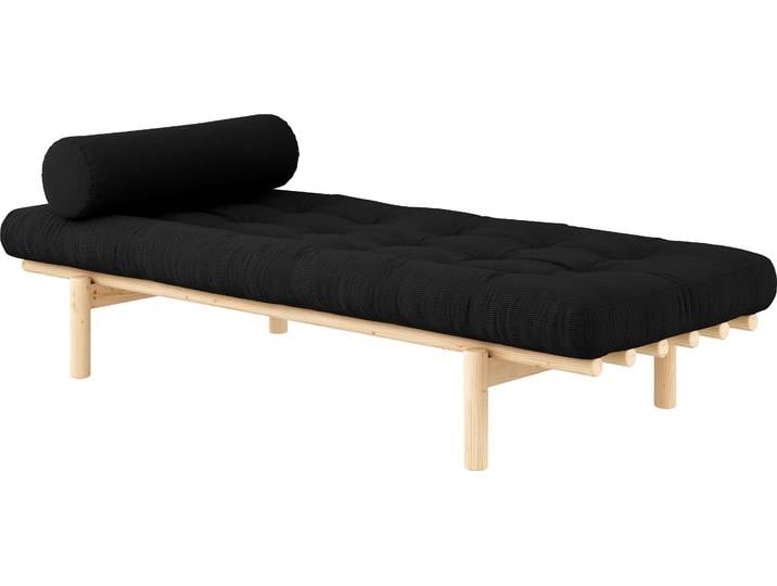Daybed KARUP DESIGN Next , grau (holzkohle, klarlackiert kieferholz), B:75cm H:37cm L:200cm, Daybetten, Daybed, aus massiven Kiefernholz, inkl. Futonmatratze und Kissen