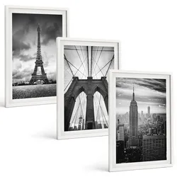 BILDER SET 3er Set - 40x60 cm Weißer Rahmen - Monochromatische Brückentürme
