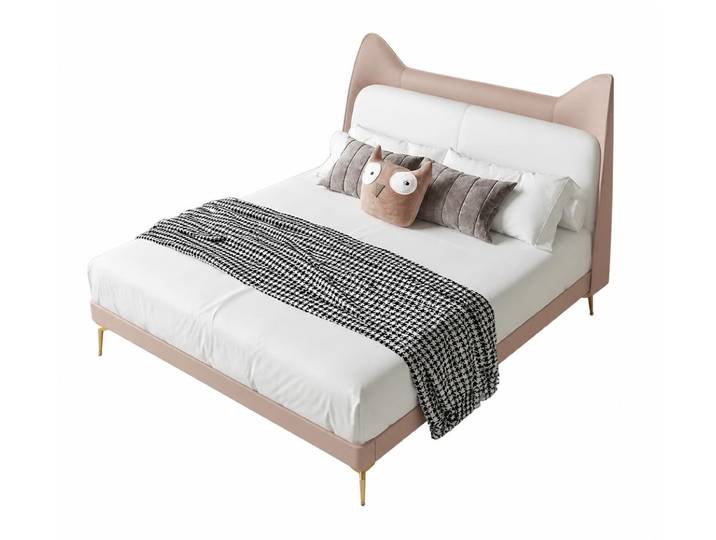 JVmoebel Kinderbett Beiges modernes Kinderbett Jugendbett Leder für Mädchen Kindermöbel, Made in Europa