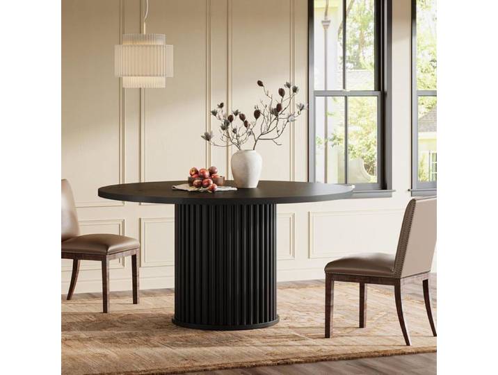 Finmind Table de Salle Manger Ronde 120 cm - Table a Manger Noire pour 4 Personnes - Bois - Moderne