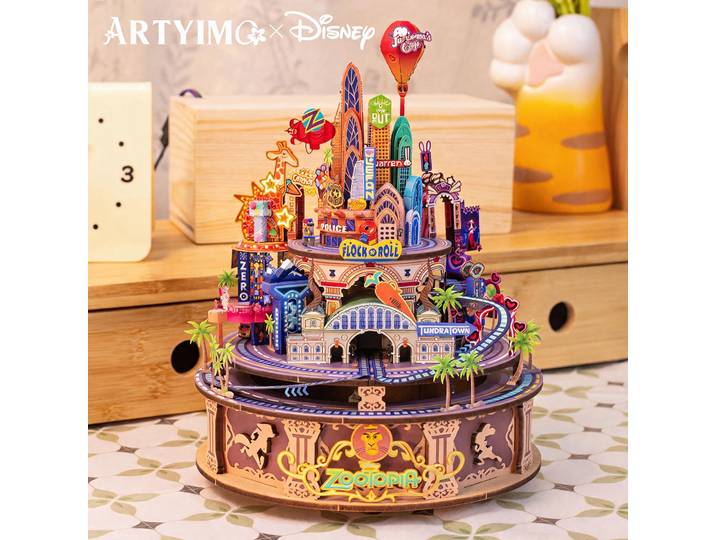 MU Disney Zootopia Boîte à musique en métal, Puzzle 3D en métal, Kit de montage DIY, Casse-tête éducatif, Décoration de bureau anti-stress