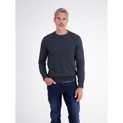 Strickpullover LERROS "Sportiver Strickpullover aus bequemer, weicher Baumwolle", Herren, Gr. M, grau (classic navy), 100% Baumwolle, Rundhals, Pullover Strickpullover