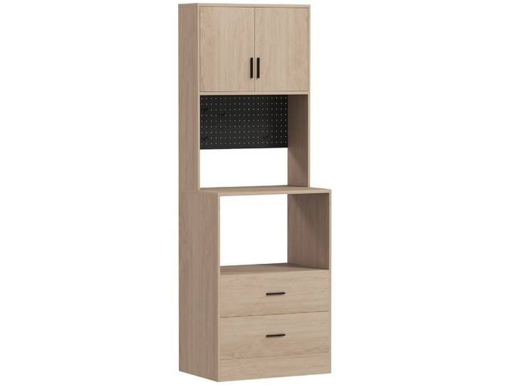 Meuble micro ondes 2 tiroirs 2 portes plan de travail bois naturel