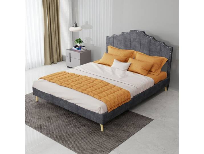Lit moderne minimaliste doux Tête de lit confortable et doux 140*200CM Meubles multifonctionnels de chambre à coucher Gris
