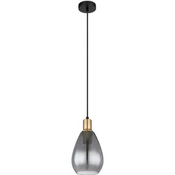 Pendelleuchte rauchglas Hängelampe Esszimmer 1 Flammig schwarz Deckenleuchte hängend, Metall messing, E27 Fassungen, DxH 15x120 cm