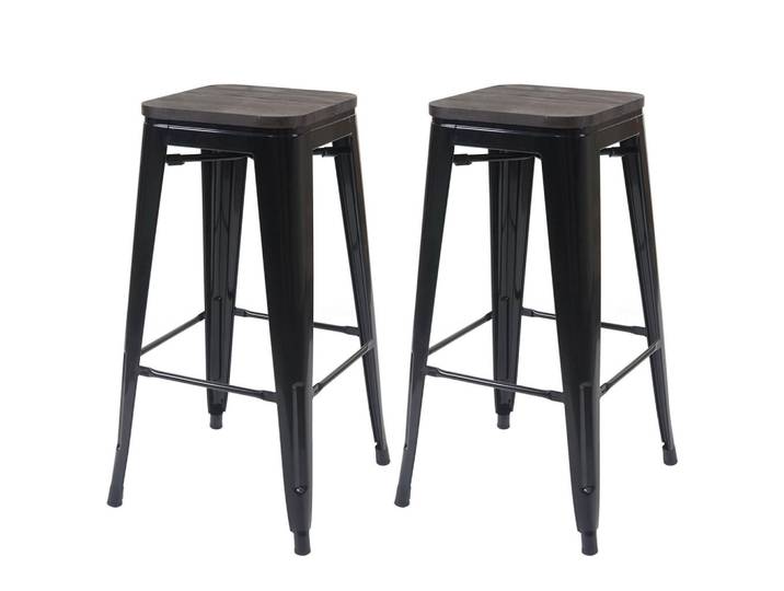 Jamb Barhocker Schwarz 2er-Set, Holz, 42x76x42 cm, Esszimmer, Barmöbel, Barhocker