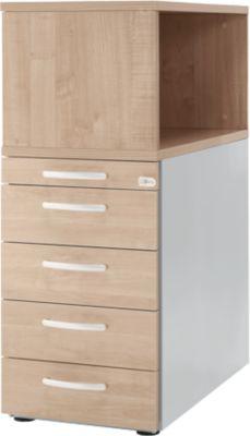 Schäfer Shop Genius Standcontainer mit Aufsatzregal, abschließbar, runder Griff, Eiche/weißalu