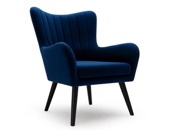 Sepro Meble Sessel Granatowy Tedi Mit Holzbeinen Gepolstert Aus Stoff Velluto, Dunkelblau, 76x100x78 cm, Wohnzimmer, Sessel, Polstersessel