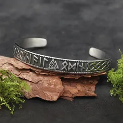 Drachensilber Runen Armreif Edelstahl Wikinger Valknut Armspange Herren - Silber
