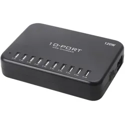 Lvsun USB-Ladestation 120W Smart 10- (120 W, 10 Ports), USB Ladegerät, Schwarz