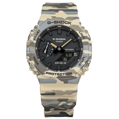 Chronograph CASIO G-SHOCK, grün (beige, grau, schwarz, schwarz), Armbanduhren, Herren, bunt, Chronograph, Quarzuhr, Armbanduhr, Herrenuhr, analog, digital