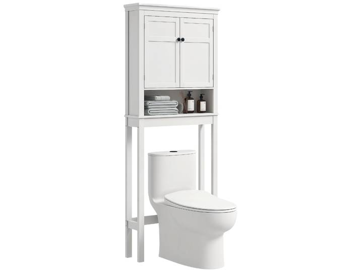 HOMCOM Mueble sobre Inodoro con 2 Puertas Compartimiento y Estante Ajustable Mueble para Baño 70x20x175 cm Blanco