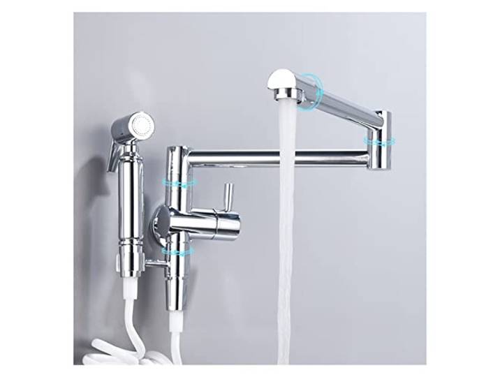 Drehhahn, Messing Küchenspüle Topffüller Wasserhahn Wandmontage Küchenarmatur mit Seitensprüher for kaltes Wasser Einhand(One flow mode-02)