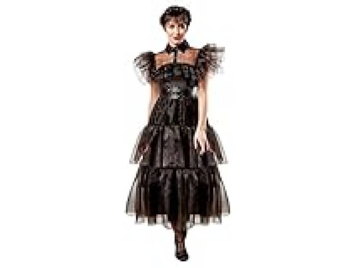 RUBIE'S Déguisement Adulte MERCREDI Officiel - Robe de Bal Luxe Longue Noire - Mercredi Addams - Taille Adulte au Choix - Série Wednesday - Costume Carnaval, Déguisement