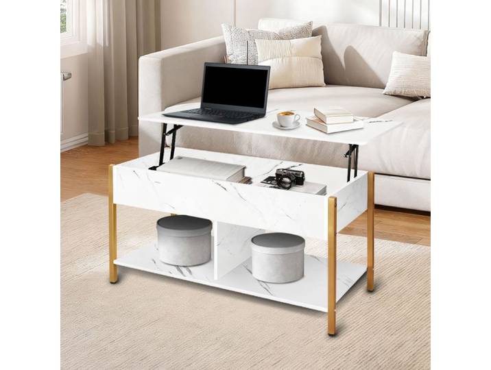 MIPAN Table basse - Table de bar - 90*48*62cm - Blanche avec finition bois