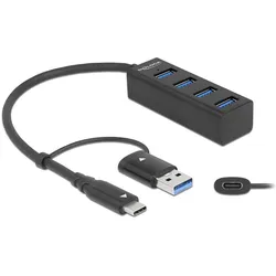 Delock 63828 (USB-C, 4 Ports), Dockingstation + USB Hub, Schwarz
