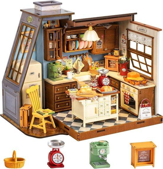 Miniatuur Huis Bouwpakket met LED Verlichting - 1:18 Schaal - Bruin