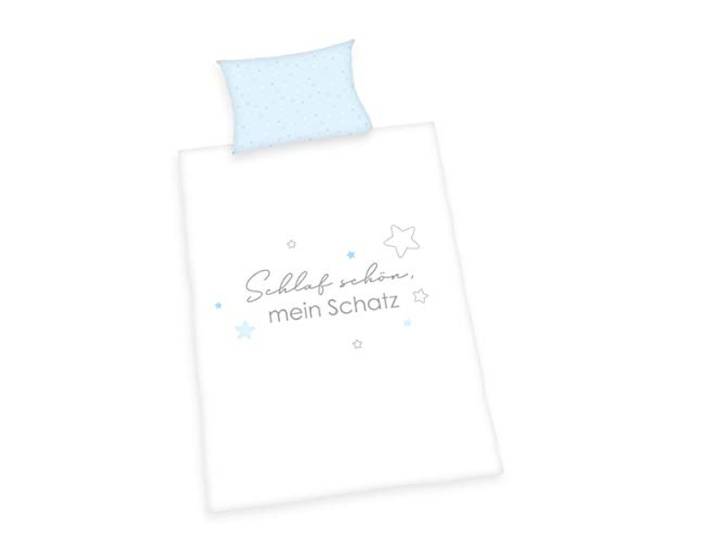 Herding Baby Best beddengoedset, katoen, wit/lichtblauw, 40 x 60 cm, 100 x 135 cm