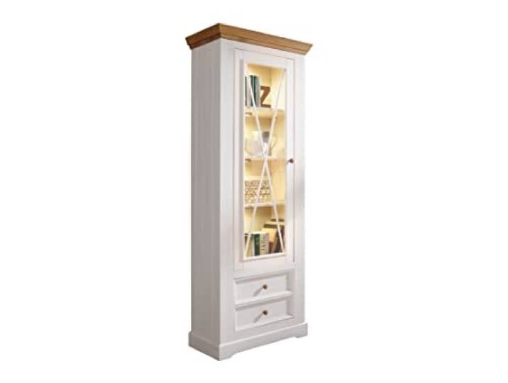 Woodroom Oslo Vitrine in Kiefer massiv weiß, Standvitrine, Glasvitrine (BxHxT 79x214x42 cm)